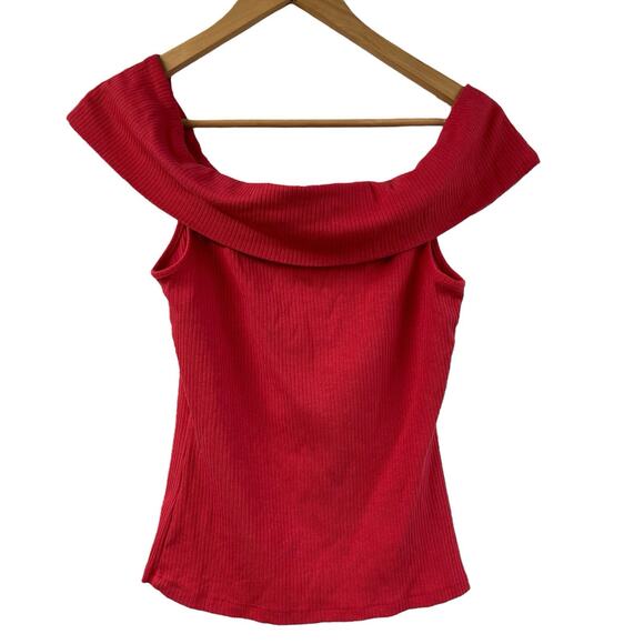 Old Navy Off Shoulder Red Ribbed Top Medium - Picture 4 of 5